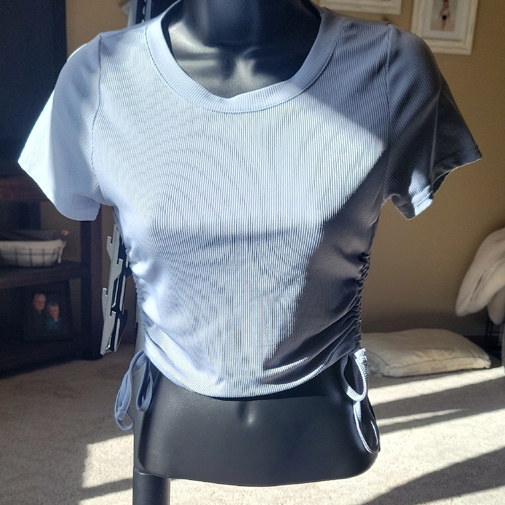 SHEIN Light Blue Ruched Short Sleeve Tee